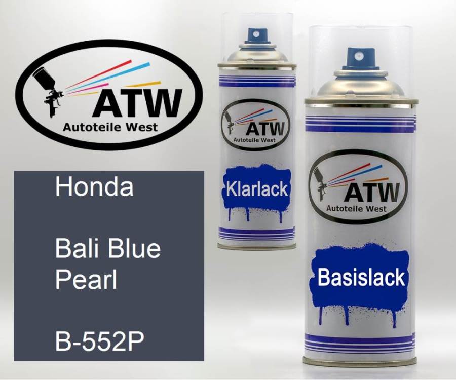 Honda, Bali Blue Pearl, B-552P: 400ml Sprühdose + 400ml Klarlack - Set, von ATW Autoteile West.